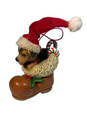 Dog Puppy Figurine Inside Christmas Boot Ornament Bobblehead Type Vintage